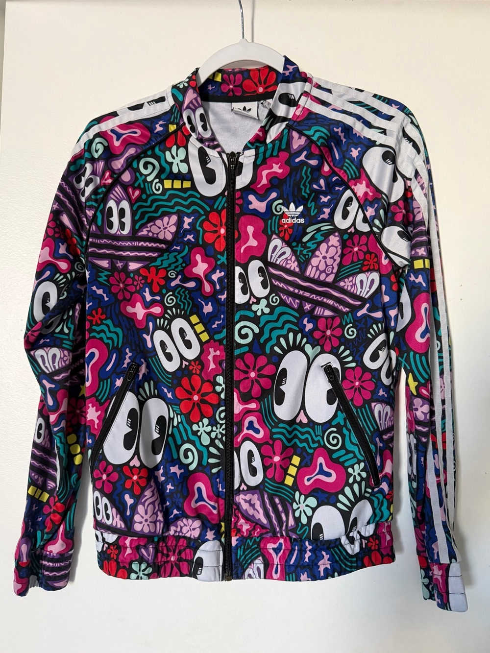 Adidas Floral Graphic Track Jacket in Black, Pink & Teal limited edition